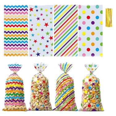 Imagem de 50 unidades de sacolas coloridas de celofane de bolinhas – sacolas transparentes para presente de Natal, dia dos namorados, padaria, aniversário, casamento, doces, saco de biscoitos