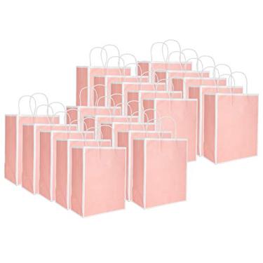 Imagem de Saco de papel kraft reutilizável, sacos de presente ecológicos para roupas, presentes, natal, dia dos namorados, doces 21x11x27 5cm, 20 peças, verde rosa azul (pó de base sólida de borda)