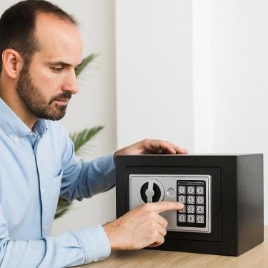 Imagem de Cofre Digital Eletrônico Aço Senha e Chave Segurança Para Dinheiro Doc