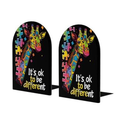 Imagem de Girafa colorida autismo grande suporte de livros de madeira decorativo antiderrapante resistente terminais de livro para mesa de escritório em casa biblioteca de estudo escolar divisórias de livros