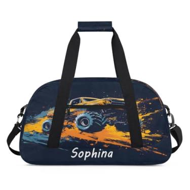 Imagem de Bolsa esportiva personalizada, caminhão de desenho animado colorido com nome, bolsa de dormir personalizada, bolsa de fim de semana, bolsa de treino para dança, balé, academia, ginástica, mala, viagem