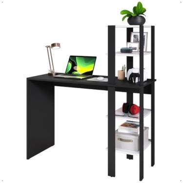 Imagem de Escrivaninha Mesa Com Prateleiras Reversível Office Escritório Estudos(Preto/Branco)