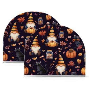 Imagem de ATTX Pacote com 2 porta-guardanapos de acrílico de Halloween com design de potes de doces de gnomos fofos - organizador de mesa decorativo para cozinha, restaurante, decoração de férias em casa #387