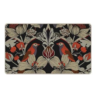 Imagem de Livcoz Tapete de porta frontal vintage floral de boas-vindas, tapete decorativo de flores retrô, tapete de entrada antiderrapante, perfil baixo botânico, decoração de cozinha para uso interno e
