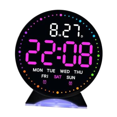 Imagem de Generic Despertador digital com visor LED, decoração moderna para casa, 12/24 horas, silencioso, para mesa, escritório, crianças, adultos e cabeceira. Ideal, Preto Rosa