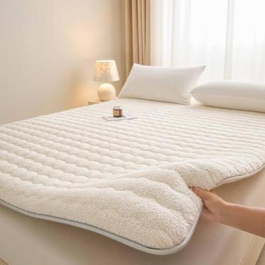 Imagem de Yadlan Colchão Japonês, Lã de Cordeiro e Algodão, Colchão Futon Dobrável, Tamanho Completo (90 x 200 cm), Cinza, Branco Pelúcia 200 * 220 cm