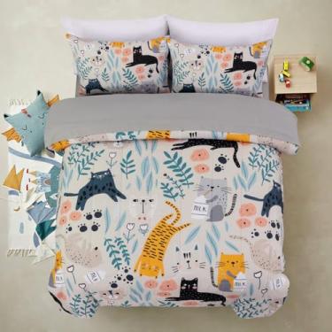 Imagem de A Nice Night - Conjunto de cama com estampa de folhas de floresta, 5 peças, edredom de poliéster macio com lençol e fronhas para crianças, cáqui, casal