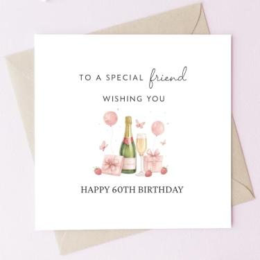 Imagem de TEEMI - Cartões de aniversário para amigos 40º 50º 60º - Cartão comemorativo elegante com design champanhe com envelope, cartolina premium de 300 g/m², em branco dentro para mensagem pessoal, cartão