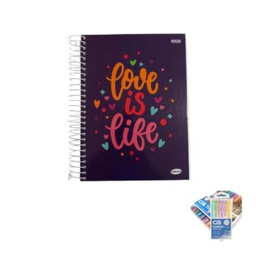 Imagem de Kit Caderno Feminino KBOM 400 Folhas + Caneta Trigel Metálica 10 Cores + Marca Texto Lumini Pastel 6 Cores