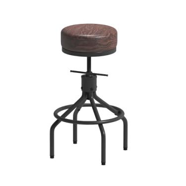 Imagem de CHIDOCHILO Banqueta de barra com altura de balcão, ajustável, giratória, redonda, moderna, couro de poliuretano, 71 cm, costas nuas, metal industrial, cadeira de bar para ilha de cozinha (D017-Walnut