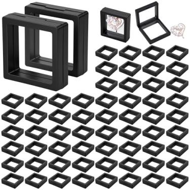 Imagem de PercyEffie 60 peças de moldura suspensa de exibição flutuante 3D preta 2,8 x 2,8 x 0,8 polegadas para moedas joias medalhas amostras selos pedras preciosas