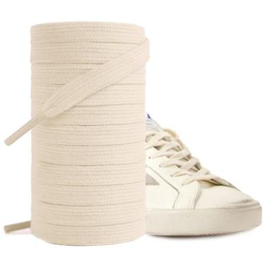 Imagem de UamGlsob Cadarços de algodão para tênis Superstar Samba Gazelle, 5/16" (8 mm) cadarços de substituição de cordas de sapatos atléticos (bege, 47"/120 cm)