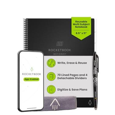 Imagem de Rocketbook Caderno inteligente reutilizável multiassunto | Caderno ecológico, conectado digitalmente com divisórias | forrado, 21,6 cm x 28 cm, 70 PG, preto, com caneta, pano e aplicativo incluídos
