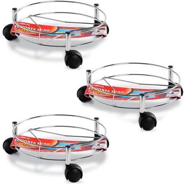 Imagem de Kit 3 Suporte de Botijão Aço Cromado com Rodízios - Niquelart