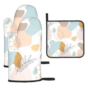 Imagem de Geometria simples – Conjunto de cozinha essencial com 3 peças, luvas resistentes ao calor e aderência da tampa, proteção para churrasco no forno, design de armazenamento suspenso.