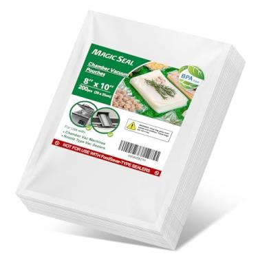 Imagem de MAGIC SEAL Sacos seladores a vácuo da Chamber para alimentos – 20 x 25 cm 200 unidades de bolsas de câmara de vácuo pré-cortadas para armazenamento, preparação de refeições e sous vide, sacos lisos