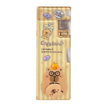 Imagem de Estojo Escolar Capivara 3 Em 1 - Com Apontador Integrado, Compartimento Para Resíduos de Lapis Aparados e Spiners Giratórios Que Aliviam a Ansiedade (Listrado)