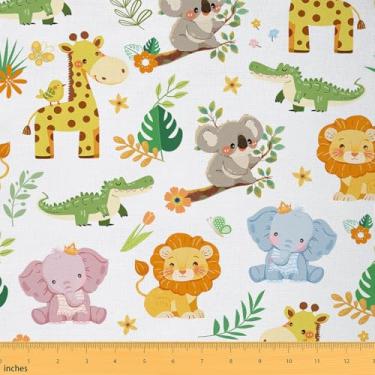 Imagem de jejeloiu Tecido fofo de animais zoológicos da The Yard Koala Lion Girafa Elefante Tecido para Cadeiras, Animais Selvagens Decorativo Impermeável Tecido Externo, 1 jarda