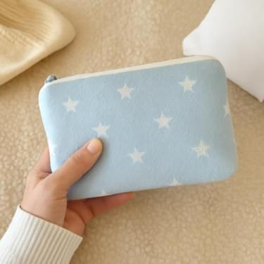 Imagem de Bolsa de moedas com estampa de estrela – Bolsa de maquiagem compacta para viagem, porta-batom, carteira para chaves e organizador de cartões, Azul claro