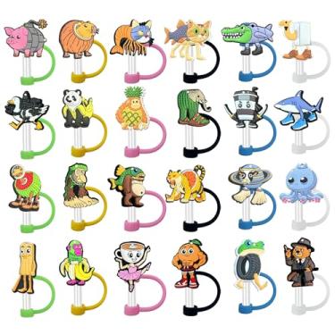 Imagem de Toppers de palha Italian Brainrot, conjunto de 24 designs — Serve para canudos reutilizáveis de 10 mm de largura para copos de 850 a 1,134 g, pingentes de palha com tampa de poeira, acessório de