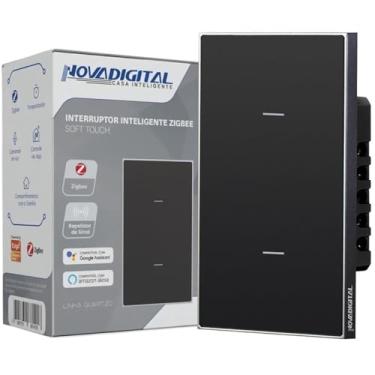 Imagem de Interruptor Inteligente Zigbee Novadigital 2 Teclas Botões Soft Touch Quartzo Compatível Com Tuya Smart Life Alexa Google 110V 220V Bivolt 4x2 Preto