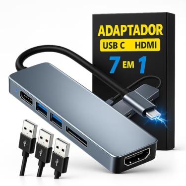 Imagem de Adaptador Hub USB-C 7 em 1 FlowHub Original Multiportas com HDMI 4K 60Hz, 7 Portas USB 3.0, Leitor SD/TF, Tipo C Power Delivery 100W Compacto Entrada USB