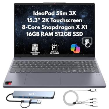 Imagem de Lenovo IdeaPad Slim 3X Home Student Business Laptop 2025, 38.9 cm 2K (1920x1200) Touchscreen, 8-Core Snapdragon X X1-26-100, 16GB LPDDR5x RAM, 512GB SSD, FPReader, Wi-Fi 7, webcam, Copilot Windows 11