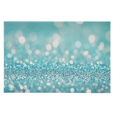 Imagem de Wassud Tapete de porta com padrão de lantejoulas azul-petróleo claro 61 x 89 cm, tapete de área lavável antiderrapante com suporte de borracha, tapete macio e macio para sala de estar, quarto, entrada