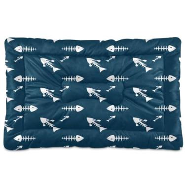 Imagem de Wassud Cama de esqueleto de peixe branco para cães pequenos, lavável, impermeável, para viagem, tapete portátil para gatos com fundo antiderrapante para uso interno e dormir, 91 x 61 cm