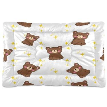 Imagem de Wassud Tapete lavável para animais de estimação com ursos marrons de desenho animado para cães e gatos, almofada de cama de viagem antiderrapante, almofada de canil para ambientes internos e externos