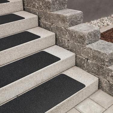 Imagem de MBIGM Pacote com 8 fitas antiderrapantes de segurança para degraus de escada de madeira adesivos de pista de piso gramatura 80 para skate, exterior e escadas, preto (15 x 61 cm, preto)