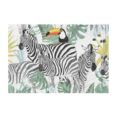 Imagem de Burbuja Zebras Tropical Leaves Tapete de Banho, Extra Macio Absorvente Tapete de Banheiro com Base Antiderrapante para Banheiro, Banheira, Chuveiro, 41 x 61 cm