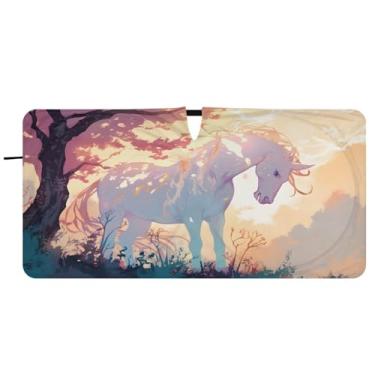 Imagem de CEBUGI Para-brisa de carro dobrável, para-sol, cavalo, carro, janela, sombras, guarda-chuva, pára-brisa dianteiro, para-sol para acessórios de carro, bloqueador solar refletivo, M