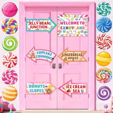 Imagem de Candy Party Decorations Candyland Party Sign Cutouts Cardboard Banners and Lollipop Garland Banner