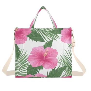 Imagem de Burbuja Sacola feminina com flores de hibisco rosa, bolsa tiracolo de veludo cotelê, bolsa transversal para compras, trabalho, viagem, P, B409, Small