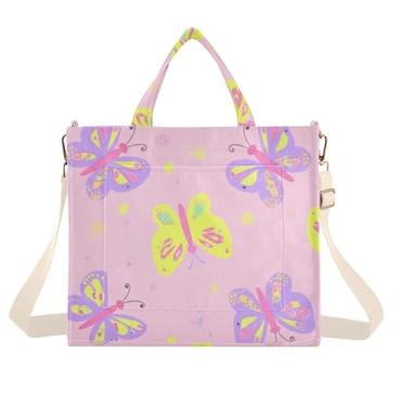 Imagem de Burbuja Sacola feminina com borboletas coloridas, bolsa tiracolo de veludo cotelê para compras, trabalho, viagens, Borboletas coloridas, Medium