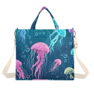 Imagem de Burbuja Sacola feminina colorida de água-viva, bolsa tiracolo de veludo cotelê para compras, trabalho, viagens, Água-viva colorida, Medium