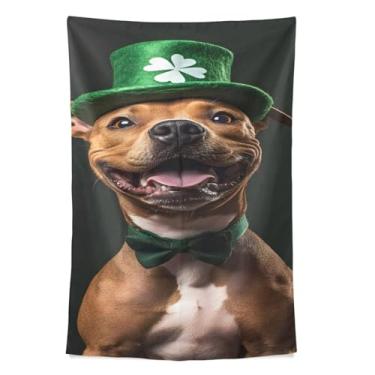 Imagem de STAYTOP Tapeçaria de parede de cachorro fofo do dia de São Patrício para decoração de casa, decoração de dormitório, sala de estar, quarto, tapete de parede (80 × 60 pol)