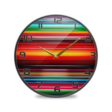 Imagem de YETTASBIN Relógio de parede acrílico com listras serape mexicanas - Silencioso, sem tique-taque, operado por bateria, relógio redondo decorativo criativo para cozinha, sala de estar, banheiro