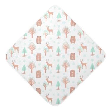 Imagem de Burbuja Toalha de banho de bebê de cervo de árvore de inverno - Toalha com capuz de musselina macia e absorvente para recém-nascidos e bebês, 76 x 76 cm