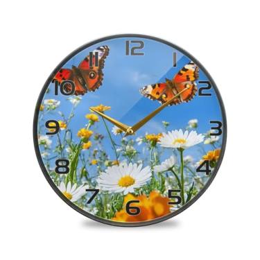 Imagem de YETTASBIN Relógio de parede de acrílico Meadow Wildflowers - Silencioso, sem tique-taque, operado por bateria, relógio redondo decorativo criativo para cozinha, sala de estar, banheiro, decoração de