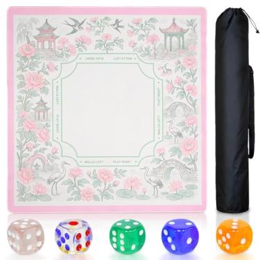 Imagem de CYAOOI Chinoiserie Mahjong Mat for Table, 31.5" x 31.5" Pink Anti Slip and Noise Reduction Multi Purpose Pretty Gaming Mat for Poker, Card, Dominoes, Board & Tile Games, Mahjong Gift with Carrying Bag