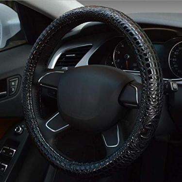 Imagem de GZE Capa de volante com padrão de crocodilo, couro de microfibra, respirável, antiderrapante, protetor de roda de massagem, ajuste universal de 38 cm (A-Preto)