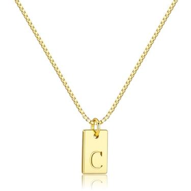 Imagem de Poxtex Colares com inicial para mulheres sem manchas, ouro real 14K delicado com pingente de letra quadrada à prova d'água, 26 maiúsculas A-Z colar de corrente fina na moda personalizado, joias presentes para mulheres meninas, Ouro, Sem Pedra Preciosa