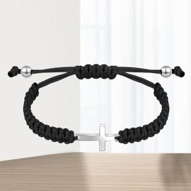 Imagem de Pulseira de cruz ajustável - design de corda trançada com símbolo cristão, One Size, Nylon, Sem Pedra Preciosa