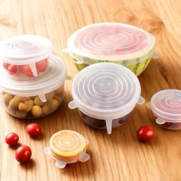 Imagem de Pacote com 6 tampas elásticas de silicone, capas elásticas reutilizáveis para tigelas, recipientes, potes, microondas e lava-louças (vários tamanhos)