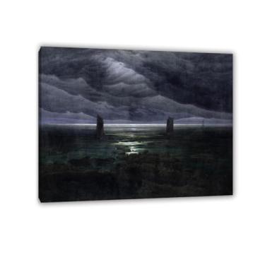 Imagem de Sea Shore in Moonlight por Caspar David Friedrich Impressões em tela Well Decor The World Classic Art Reproduções de arte grande Giclee arte de parede para sala de estar decoração de casa 40 x 30 cm