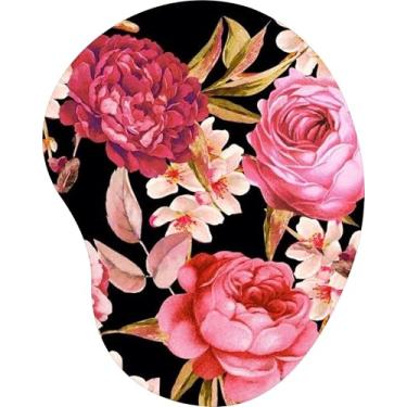 Imagem de Mouse Pad Ergonômico Gota Arte Flores Rosas Peônias Preto