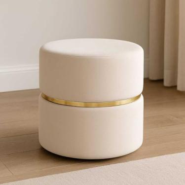 Imagem de Puff Redondo Estofado Luxo para Sala e Escritório – Banqueta Decorativa Multiuso para Provador Quarto ou Recepção – Unidade ou Kit (Unitário Veludo Palha)