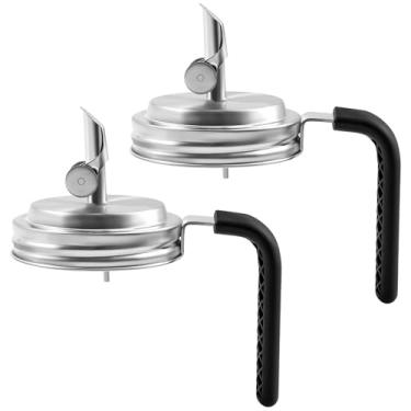 Imagem de 2 peças de tampa de bico para jarra de pedreiro, tampa de aço inoxidável, tampa de tampa de bico de boca larga, vedação à prova de vazamento para azeite, vinagre, xarope, leite e molho de salada